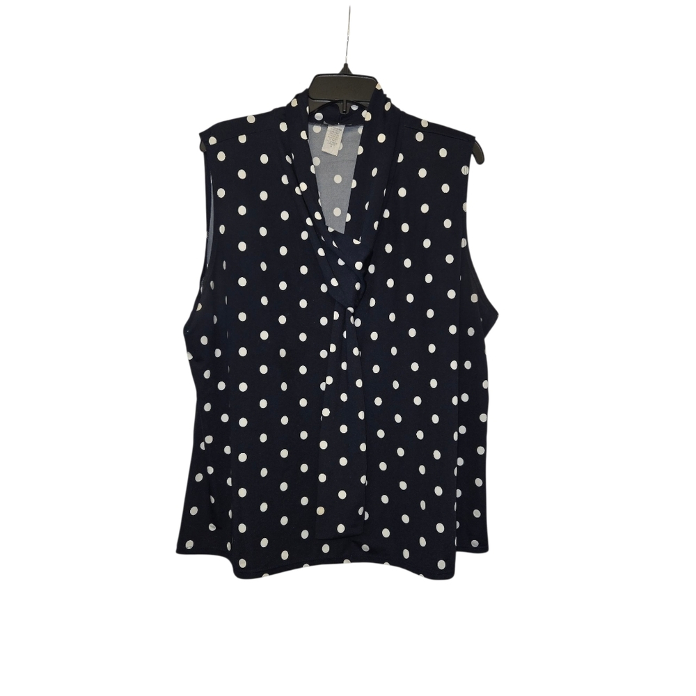 Navy Polka Dot Sleeveless Blouse